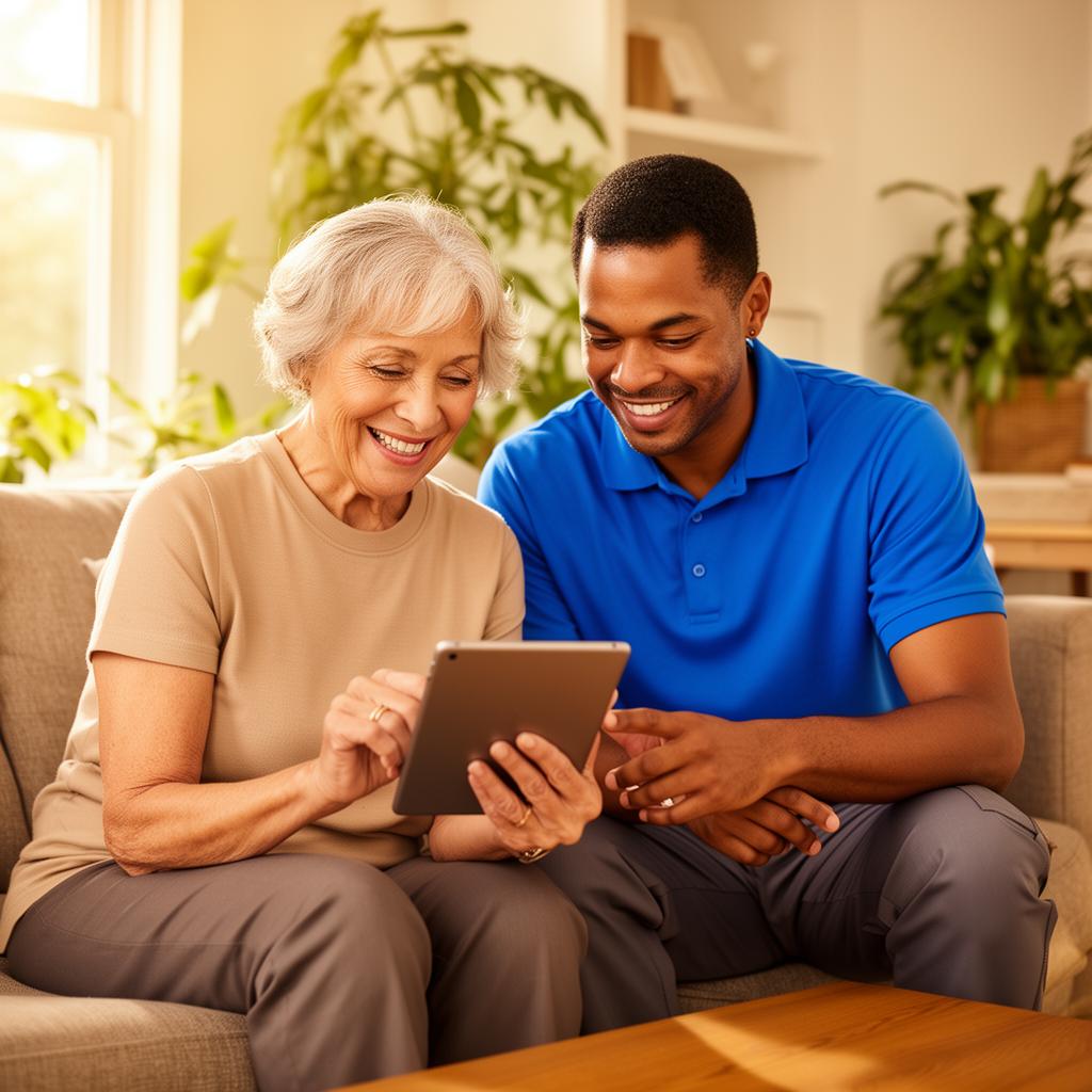 Friendly support specialist helping a homeowner with their devices